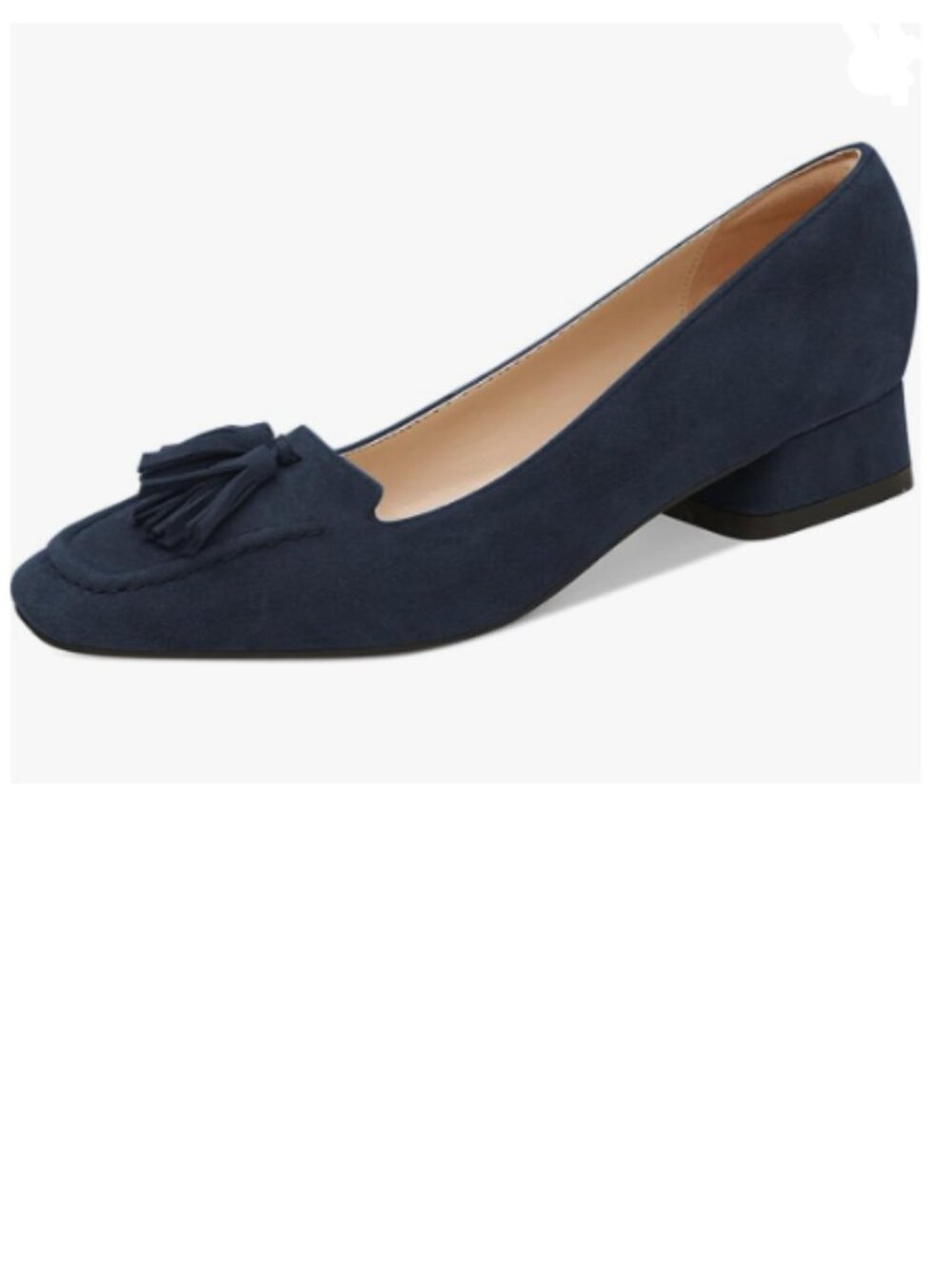 YDN  Deep Blue Block Low Heel Loafer Square Toe Tassel Fringe Pump Slip On Shoes